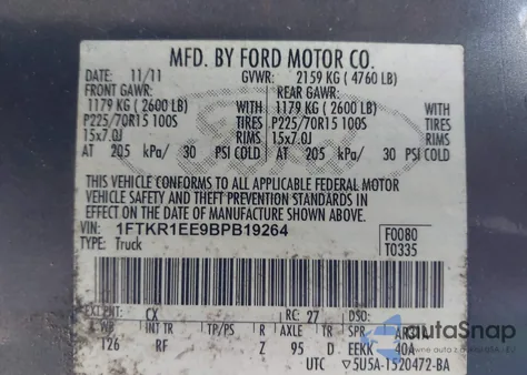 2011 Ford Ranger Xlt из США, поврежденный, VIN 1FTKR1EE9BPB19264